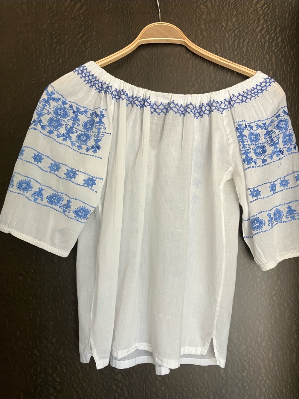 LETARTE Boho Peasant Top White w/ Blue Hand Embroidery Delicate Cotton Size S - Picture 6 of 9